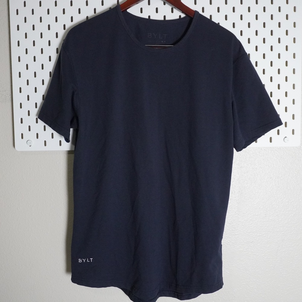 BYLT Basics Drop Cut Mens Navy Blue Short Sleeve Curved Hem T‎ Shirt